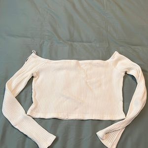 Cream long sleeve knit crop top
